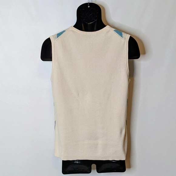 Brooks Brothers Cotton/Cashmere Turquoise/Gray/Cream Sweater Vest Unisex Size L - Picture 3 of 5